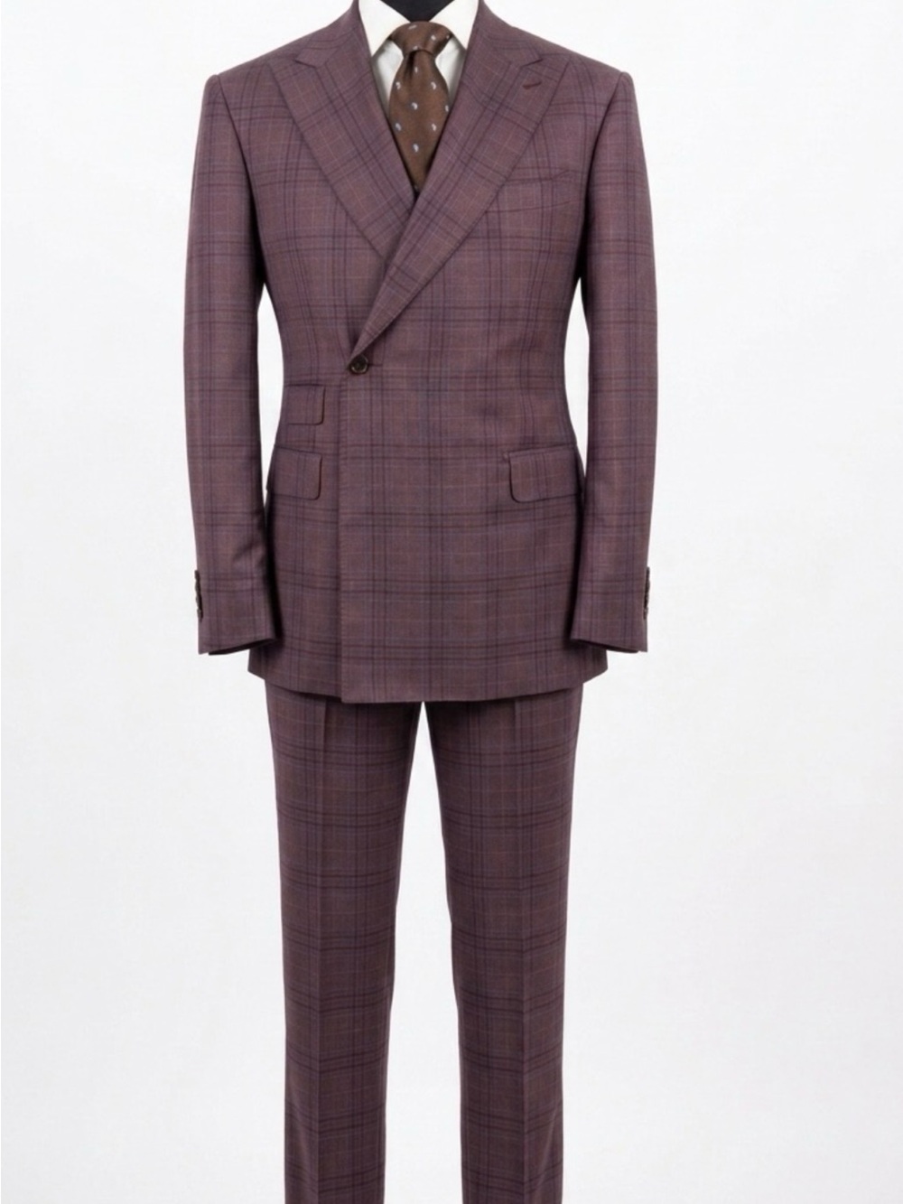 One button plum Plaid Double-Breasted wool suit
Made in Italy
